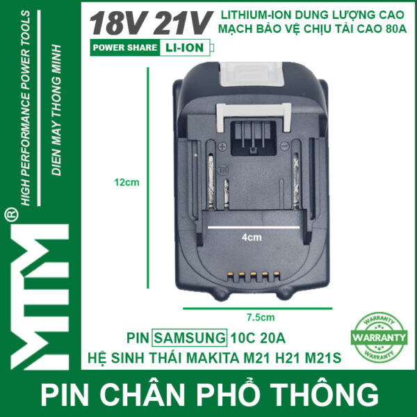 Pin chân phổ thông Makita 18V 21V 2.5Ah 5 cell mạch 80A led báo pin chống sốc - Cell Samsung 25R 9