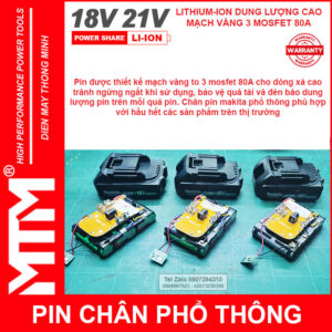 Pin chân phổ thông Makita 18V 21V 2.5Ah 5 cell mạch 80A led báo pin - Cell Samsung 25R 19