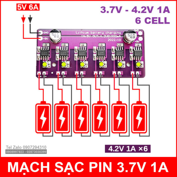 Mạch sạc pin 18650 3.7V 4.2V 1A 6 cell độc lập 1