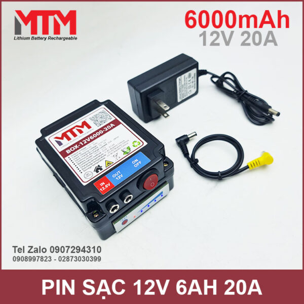 Box pin sạc lithium 12V 6000mAh 20A MTM kèm sạc 5