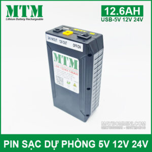 Pin sạc dự phòng USB-5V 12V 24V 12600mAh MTM kèm sạc 13