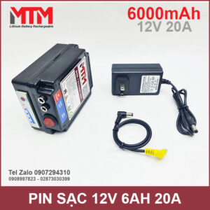 Box pin sạc lithium 12V 6000mAh 20A MTM kèm sạc 15