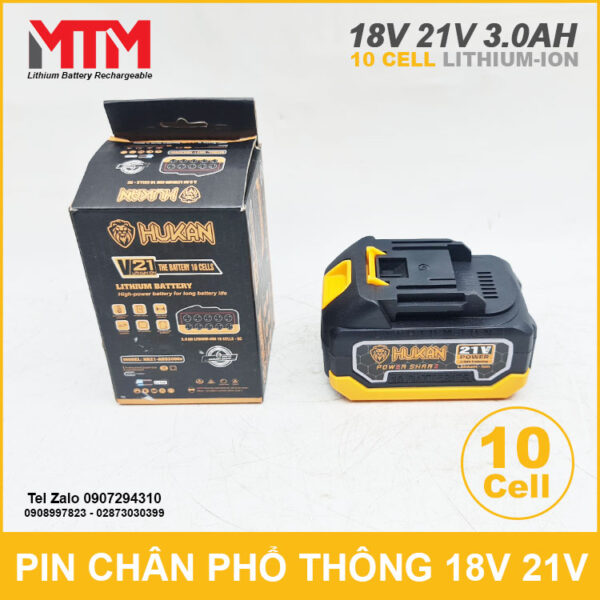 Pin chân phổ thông 18V 21V 3Ah 10 cell Hukan 6