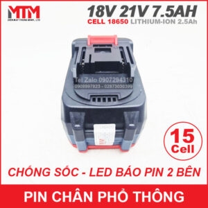 Pin chân phổ thông Makita 18V 21V 7.5Ah 15 cell mạch 80A - chống sốc led báo pin 2 bên 13