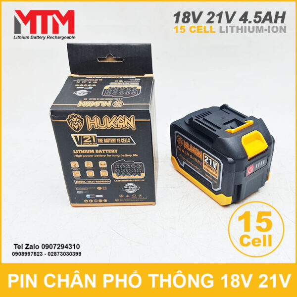 Pin chân phổ thông 18V 21V 4.5Ah 15 cell Hukan 6