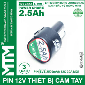 Pin máy khoan bắt vít 12V 2.5Ah 3 cell chuẩn khe loại B - Cell EVE 12C 30A 18