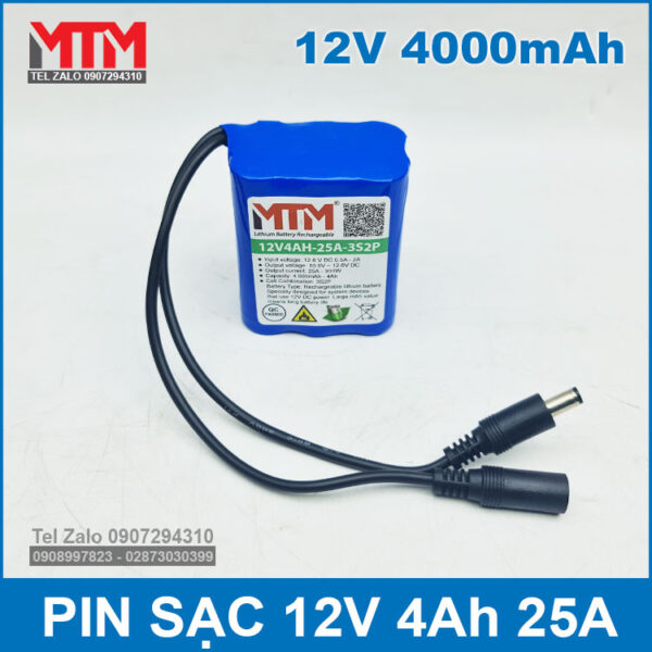 Pin sạc 12V 4Ah 25A 3S MTM 3