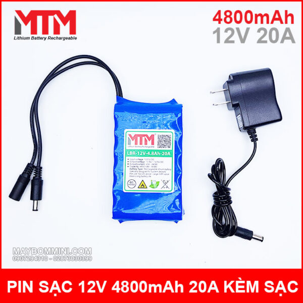 Pin sạc lithium 12V 4800mAh 3S chịu tải 20A MTM kèm sạc 3