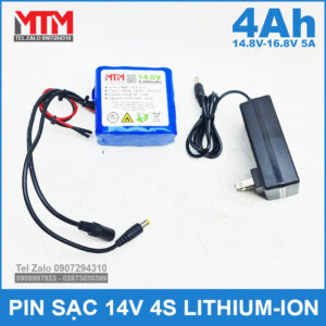 Pin sạc 14.8V 16.8V 4Ah 5A 4S MTM kèm sạc 12