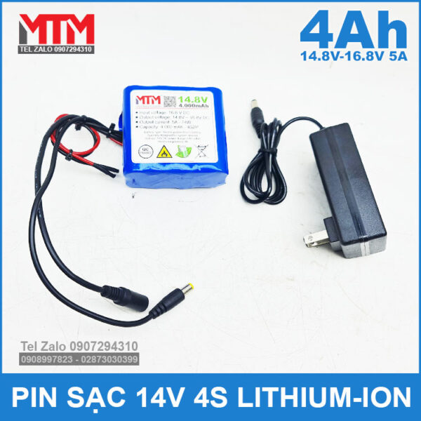 Pin sạc 14.8V 16.8V 4Ah 5A 4S MTM kèm sạc 4