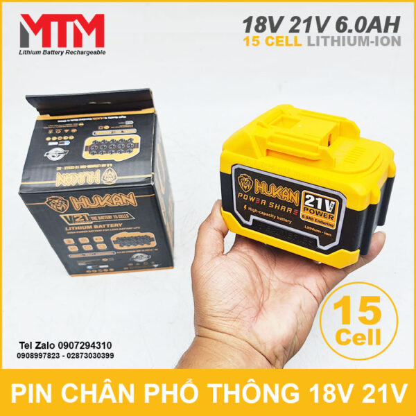 Pin chân phổ thông 18V 21V 6.0Ah 15 cell Hukan 4