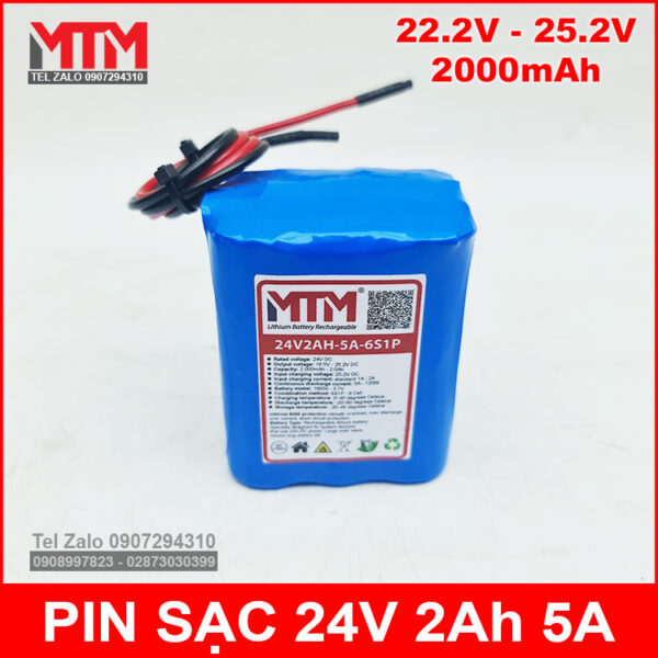 Pin sạc 24V 2Ah 5A 6S MTM 3