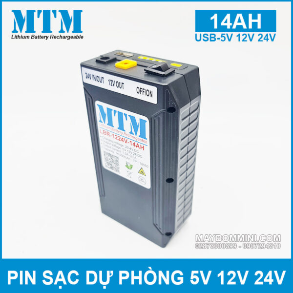 Pin sạc dự phòng USB-5V 12V 24V 14000mAh MTM kèm sạc 6