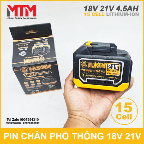 Pin chân phổ thông 18V 21V 4.5Ah 15 cell Hukan 7