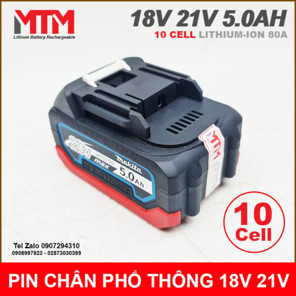 Pin chân phổ thông M21 Makita Hukan Dekton 18V 21 5.0Ah 10 cell mạch 80A vỏ chống sốc 4