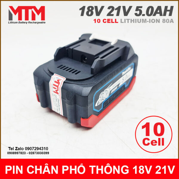 Pin chân phổ thông M21 Makita Hukan Dekton 18V 21 5.0Ah 10 cell mạch 80A vỏ chống sốc 5