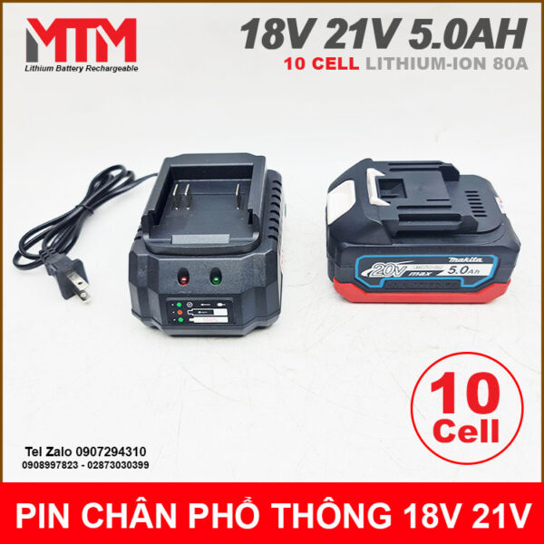 Pin chân phổ thông M21 Makita Hukan Dekton 18V 21 5.0Ah 10 cell mạch 80A vỏ chống sốc 14