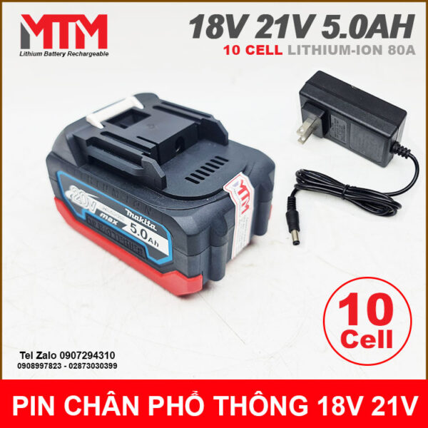 Pin chân phổ thông M21 Makita Hukan Dekton 18V 21 5.0Ah 10 cell mạch 80A vỏ chống sốc 8