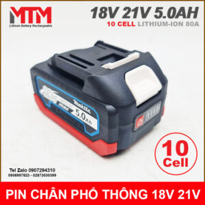 Pin chân phổ thông M21 Makita Hukan Dekton 18V 21 5.0Ah 10 cell mạch 80A vỏ chống sốc 21