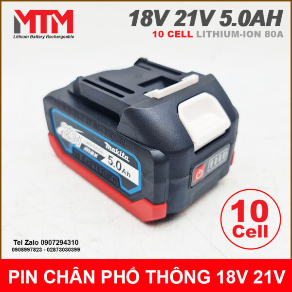 Pin chân phổ thông M21 Makita Hukan Dekton 18V 21 5.0Ah 10 cell mạch 80A vỏ chống sốc 9