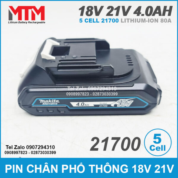 Pin chân phổ thông M21 Makita Hukan Dekton 18V 21V 4.0Ah 5 cell 21700 - mạch 80A 8