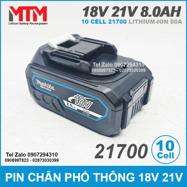 Pin chân phổ thông M21 Makita Hukan Dekton 18V 21V 8.0Ah 10 cell 21700 - mạch 80A 5