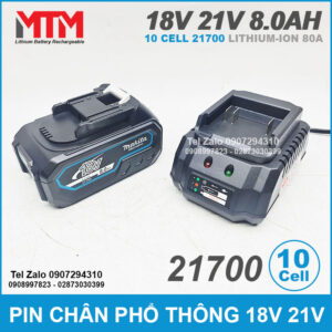 Pin chân phổ thông M21 Makita Hukan Dekton 18V 21V 8.0Ah 10 cell 21700 - mạch 80A 19