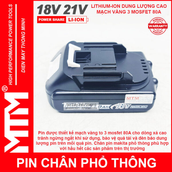 Pin chân phổ thông Makita 18V 21V 2.5Ah 5 cell mạch 80A led báo pin - Cell Samsung 25R 6