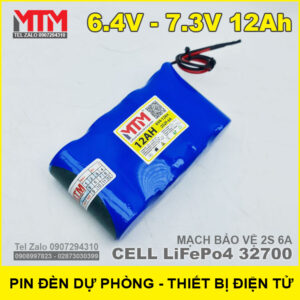 Khối pin sạc 6.4V 7.3V 12Ah 6A LiFePo4 2S MTM 11