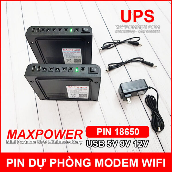 Nguồn điện UPS dự phòng modem wifi camera USB 5V 9V 12V 12000mAh MAXPOWER 5