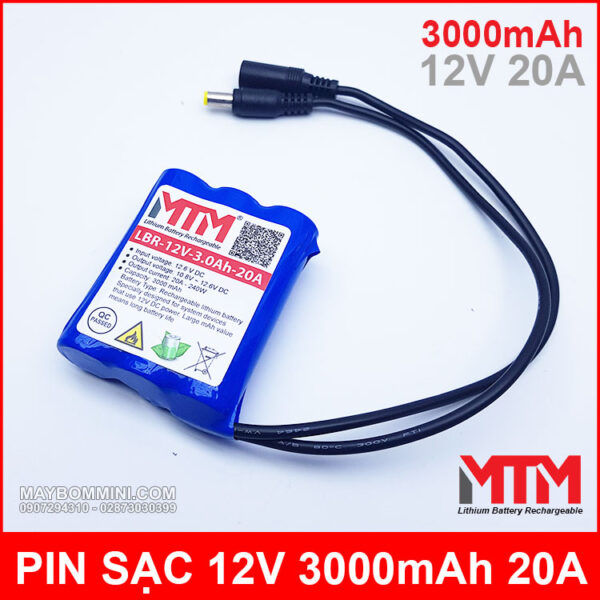 Pin sạc lithium 12V 3000mAh 3S chịu tải 20A MTM 4