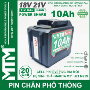 Pin chân phổ thông Makita 18V 21V 10Ah 20 cell mạch 80A led báo pin - Cell EVE 25P 13