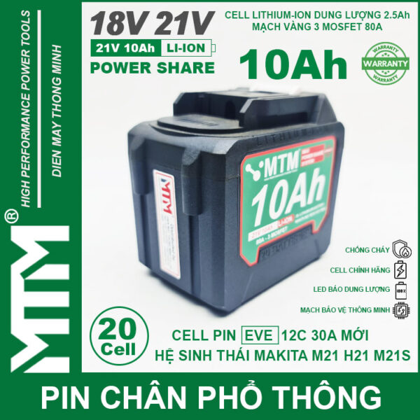 Pin chân phổ thông Makita 18V 21V 10Ah 20 cell mạch 80A led báo pin - Cell EVE 25P 6