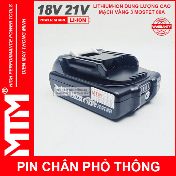 Pin chân phổ thông Makita 18V 21V 2.5Ah 5 cell mạch 80A led báo pin - Cell Samsung 25R 7