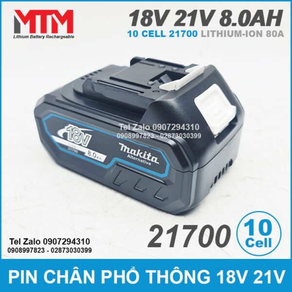 Pin chân phổ thông M21 Makita Hukan Dekton 18V 21V 8.0Ah 10 cell 21700 - mạch 80A 4