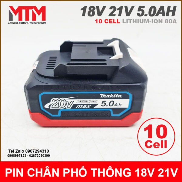 Pin chân phổ thông M21 Makita Hukan Dekton 18V 21 5.0Ah 10 cell mạch 80A vỏ chống sốc 10