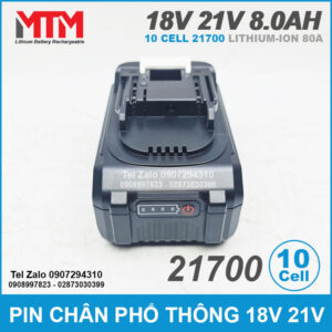 Pin chân phổ thông M21 Makita Hukan Dekton 18V 21V 8.0Ah 10 cell 21700 - mạch 80A 15