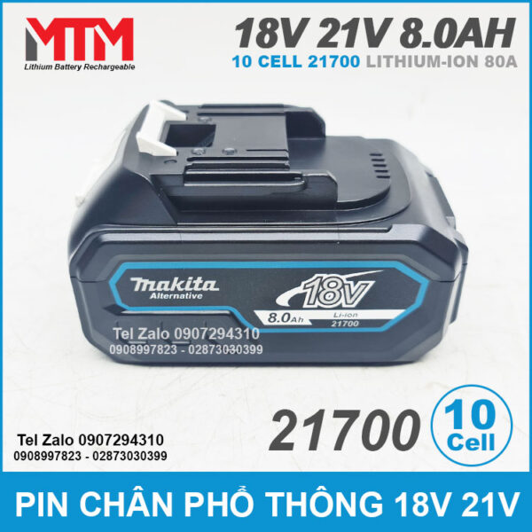 Pin chân phổ thông M21 Makita Hukan Dekton 18V 21V 8.0Ah 10 cell 21700 - mạch 80A 3