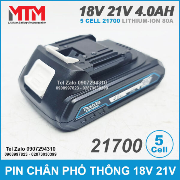 Pin chân phổ thông M21 Makita Hukan Dekton 18V 21V 4.0Ah 5 cell 21700 - mạch 80A 4