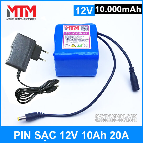 Pin sạc lithium 12V 10.000mAh 3S chịu tải 20A MTM kèm sạc 3