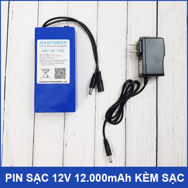 Pin sạc 12V 12Ah On Off led đèn báo pin MAXPOWER kèm sạc 3