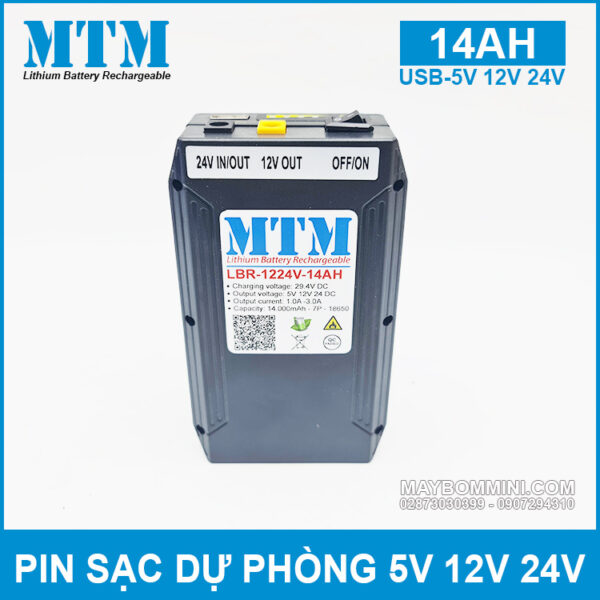 Pin sạc dự phòng USB-5V 12V 24V 14000mAh MTM kèm sạc 7