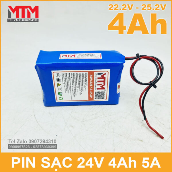 Khối pin 24V 4Ah 6S chịu tải 5A MTM 4