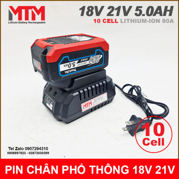 Pin chân phổ thông M21 Makita Hukan Dekton 18V 21 5.0Ah 10 cell mạch 80A vỏ chống sốc 13