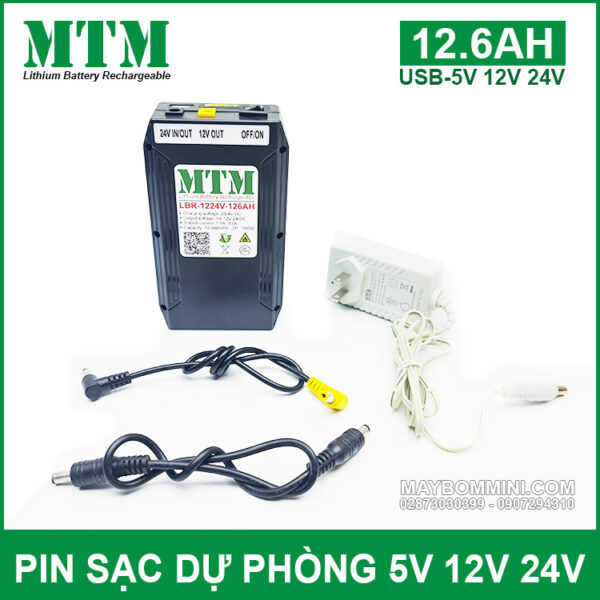 Pin sạc dự phòng USB-5V 12V 24V 12600mAh MTM kèm sạc 3