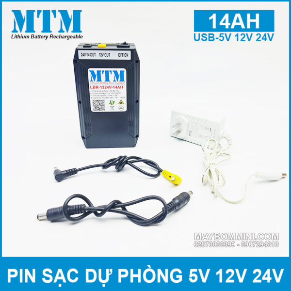 Pin sạc dự phòng USB-5V 12V 24V 14000mAh MTM kèm sạc 3