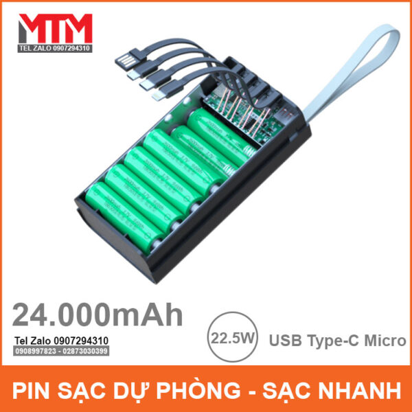 Pin dự phòng 24000mAh sạc không dây 12 Cell 4