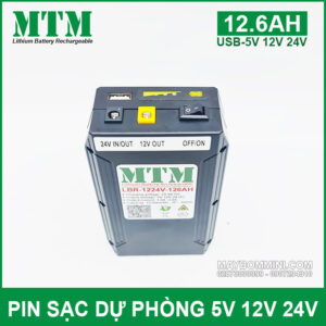 Pin sạc dự phòng USB-5V 12V 24V 12600mAh MTM kèm sạc 15