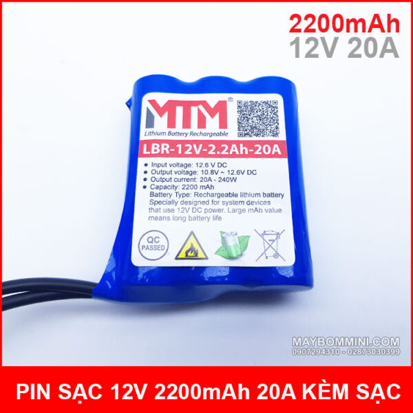 Pin sạc lithium 12V 2200mAh 3S chịu tải 20A MTM 5