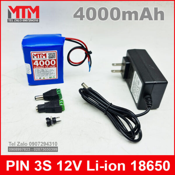 Khối pin sạc 12V 4Ah 5A 3S MTM kèm sạc 3